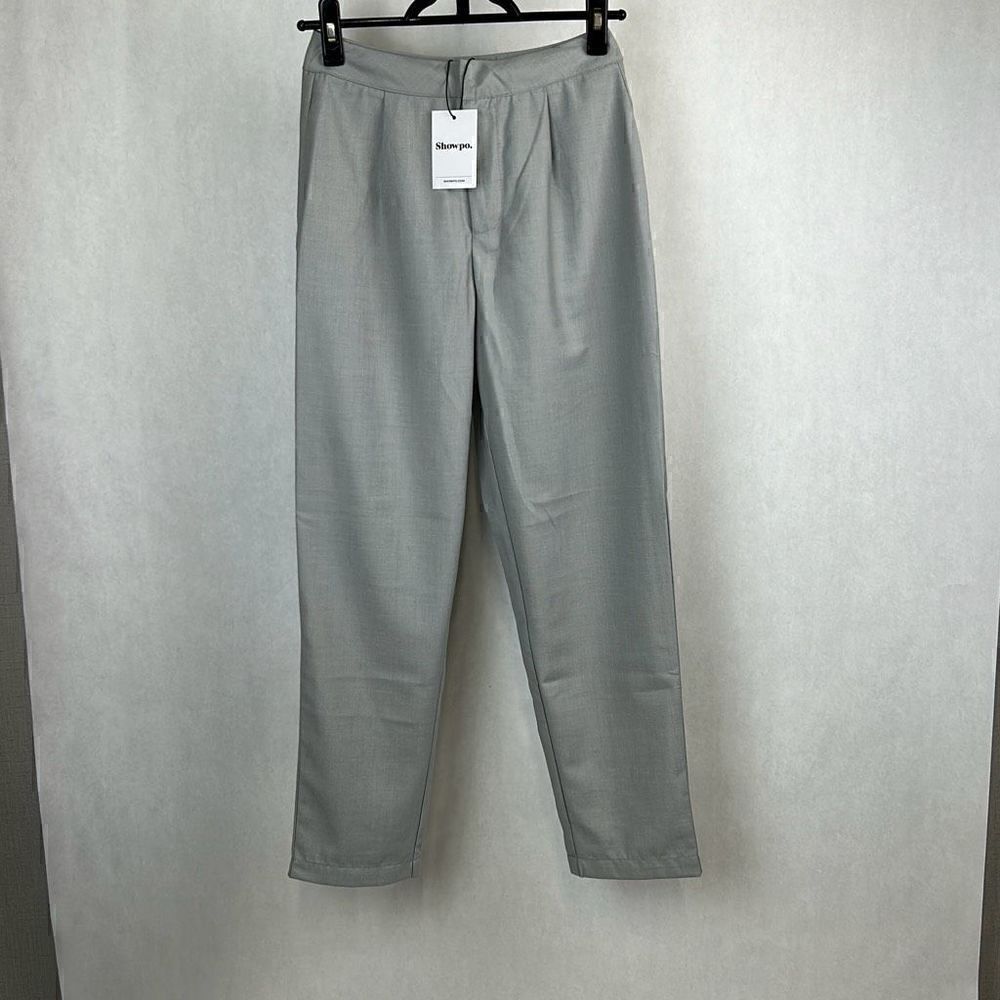 NEW Showpo Damika Pants Dress Slacks High Waist Cropped Pin Tuck Light Gray Sz 4